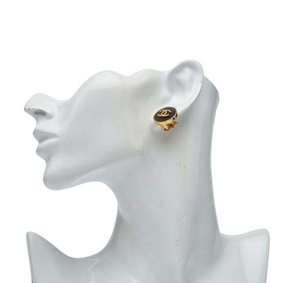 CHANEL Authentic Black Leather Logo Earrings